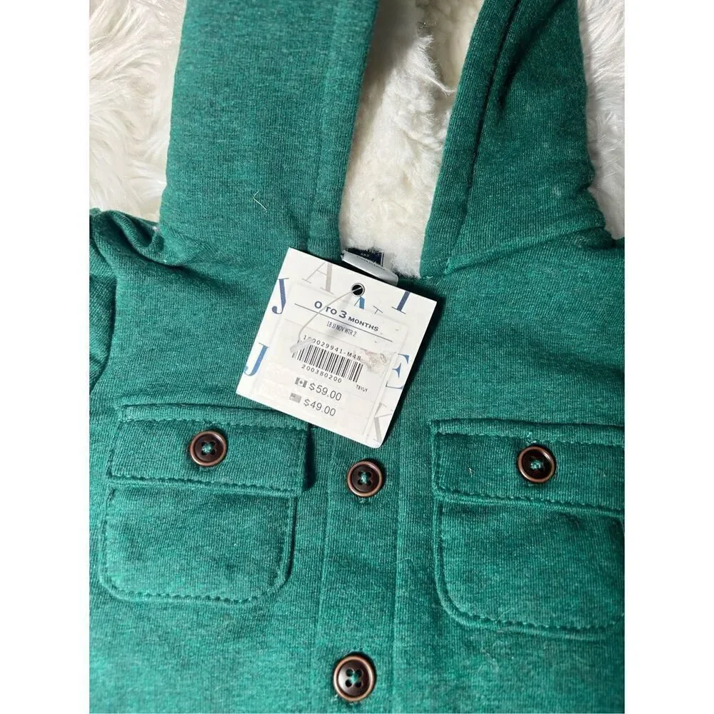 Janie and Jack fur hooded 0-3 mos green with hat